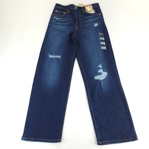 NWT‎ Levi's Jeans Womens 25x27 Blue Dark Wash Ribcage Straight Ankle Distressed